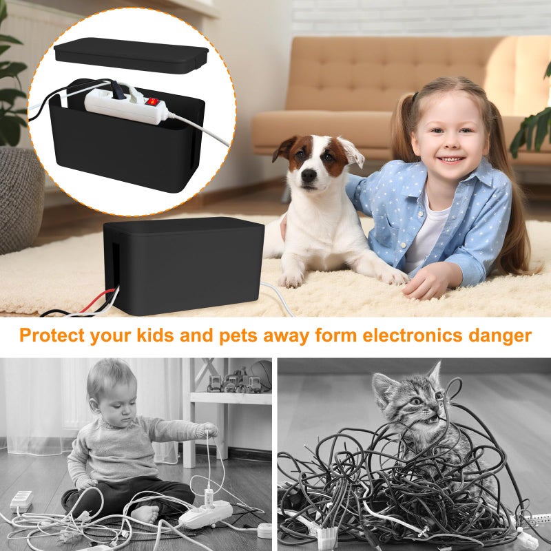 Resulzon Cable Management Cord Cover Wire Hider Box Concealer Organizer Protector System for Home Theater Entertainment Center Office School, 9.25 x 4.72 x 4.52 Inch (Mini,Black) - Image 1